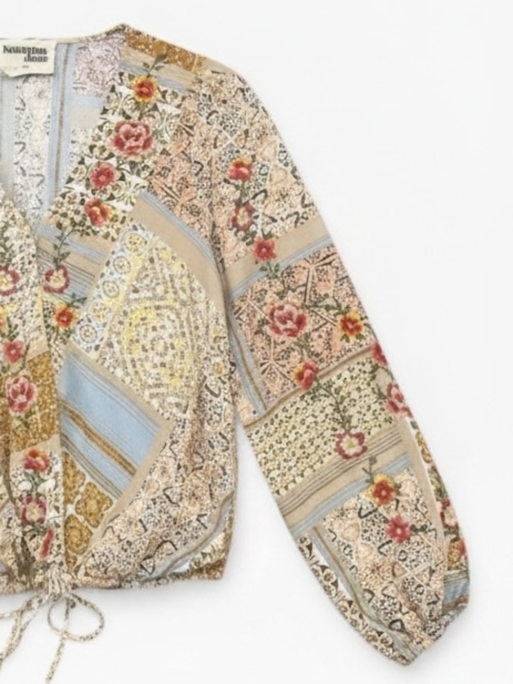 Savanna Jane Boho-Inspired Floral Patchwork Wrap Long Sleeve Blouse Size Medium - Picture 5 of 10
